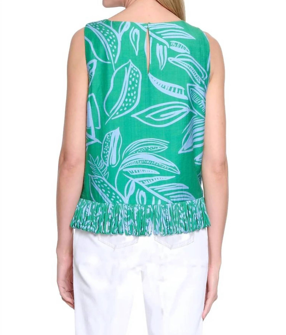 Tru Luxe - Printed Shell Loop Fringe Trim Top