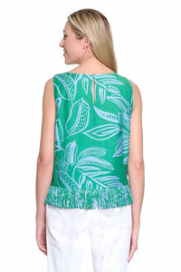 Tru Luxe - Printed Shell Loop Fringe Trim Top