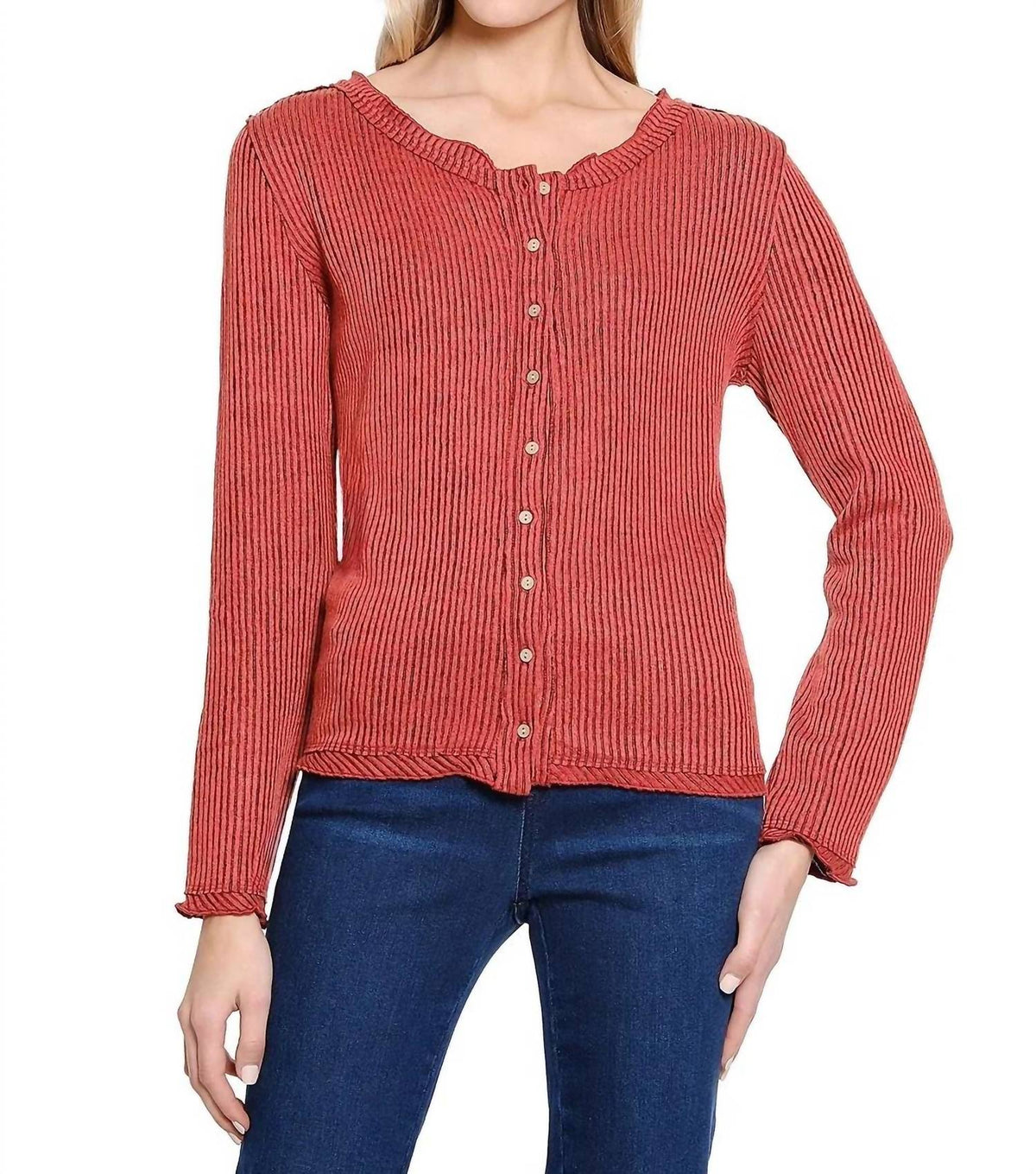 Tru Luxe - Stripe Knit Button Up Top