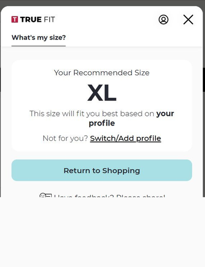 True Fit size result