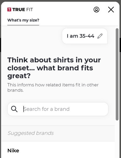 True Fit brand selection