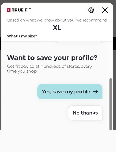 True Fit save profile