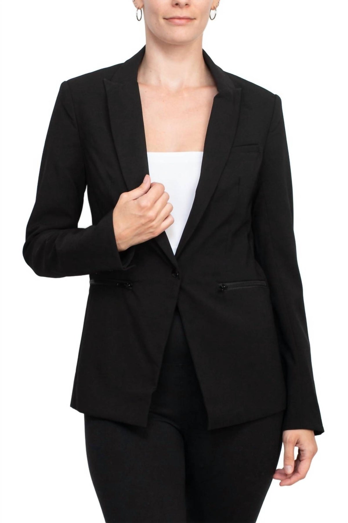 Truth - Lapel Collar One Button Closure Long Sleeves Woven Blazer