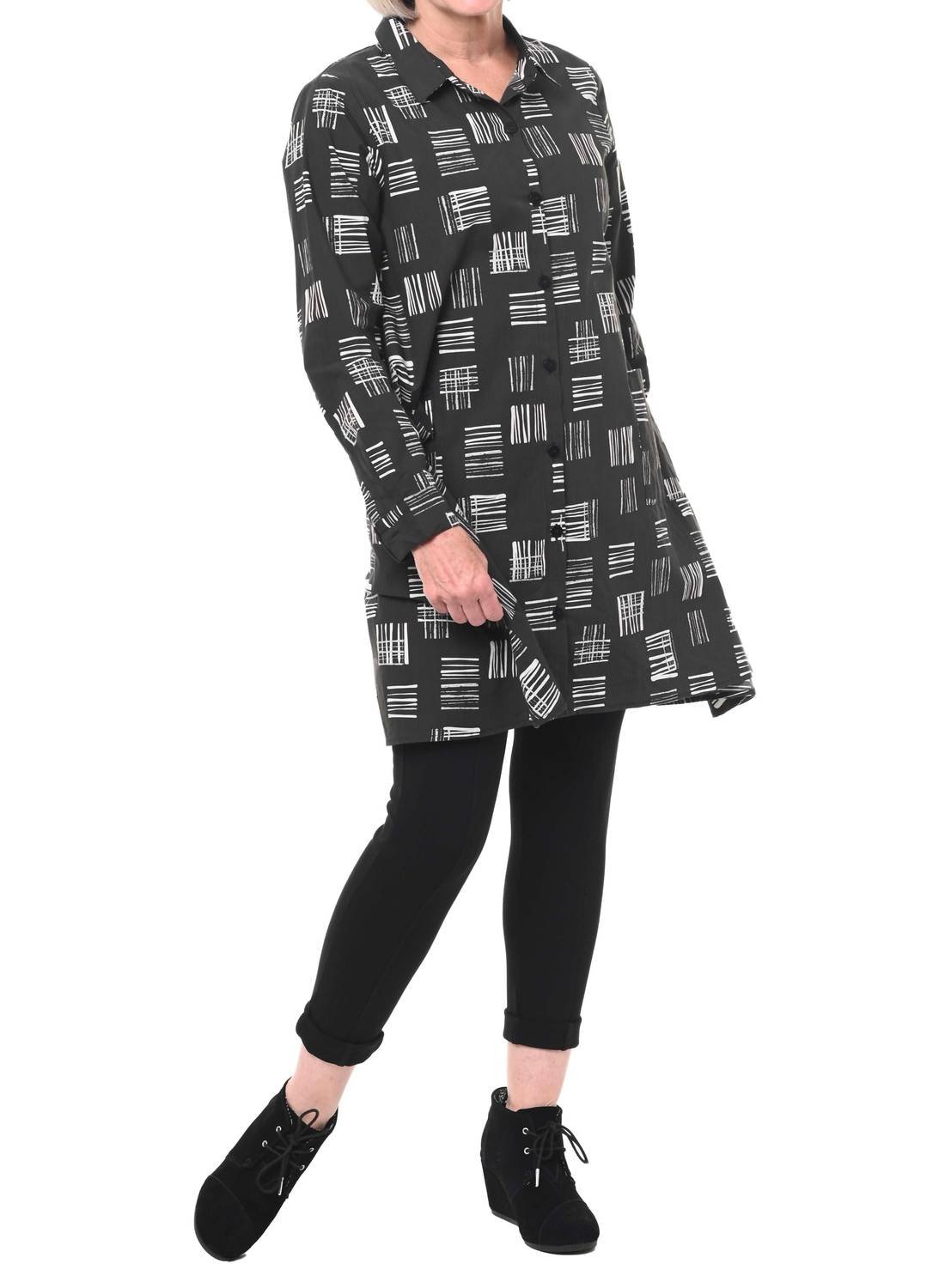 Tulip Clothing - Destin Button Down Tunic - black - clothing - cotton