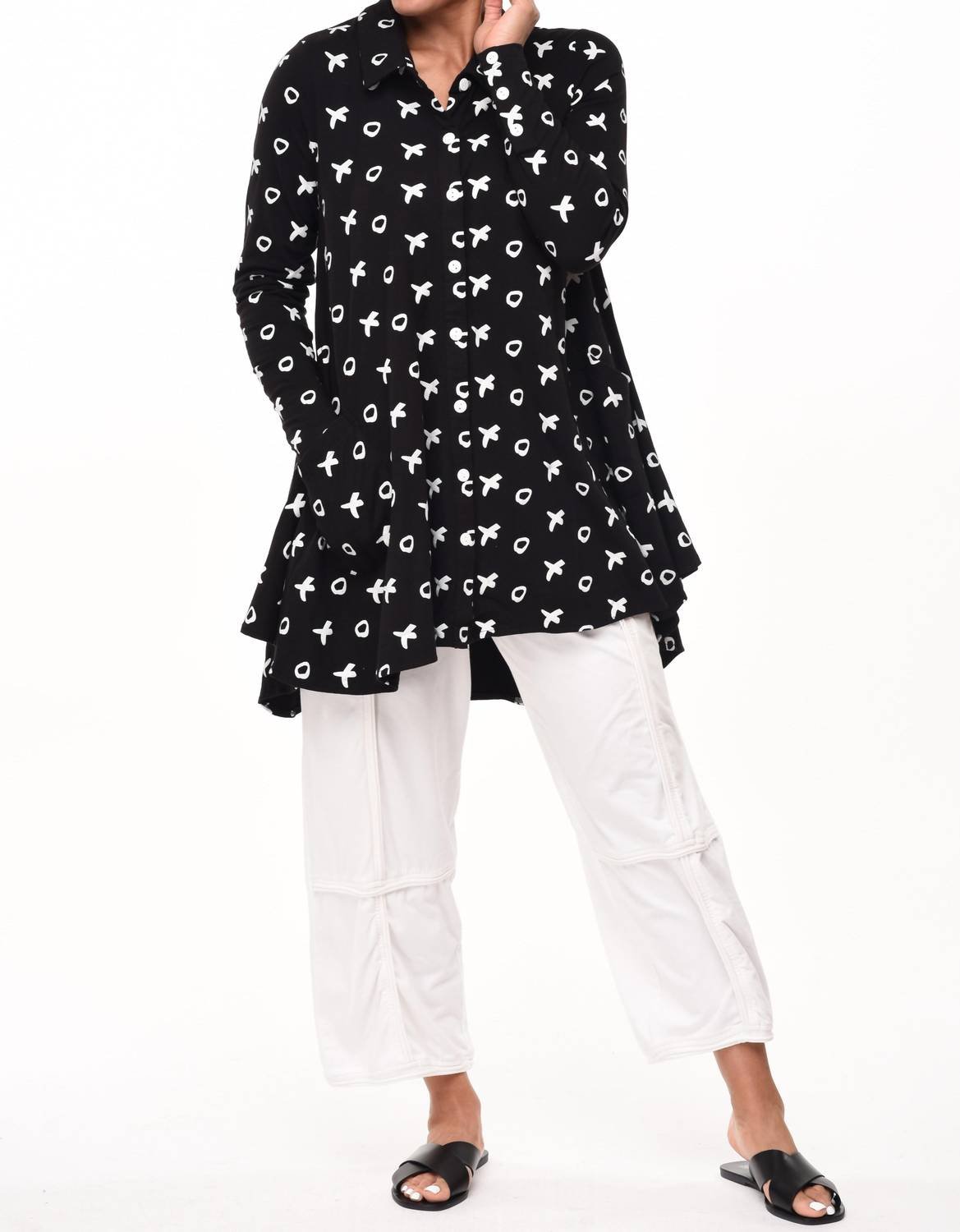 Tulip Clothing - Lauryn Button Down Tunic Shirt - black - button - down - shirts - clothing