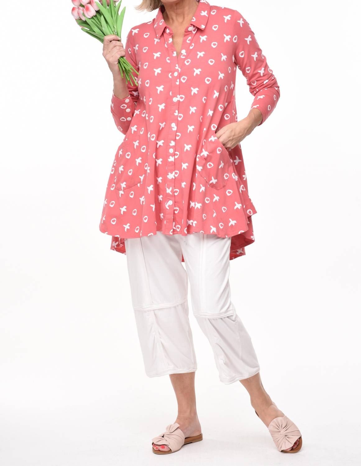 Tulip Clothing - Lauryn Button Down Tunic Shirt - button - down - shirts - clothing - cotton - blend