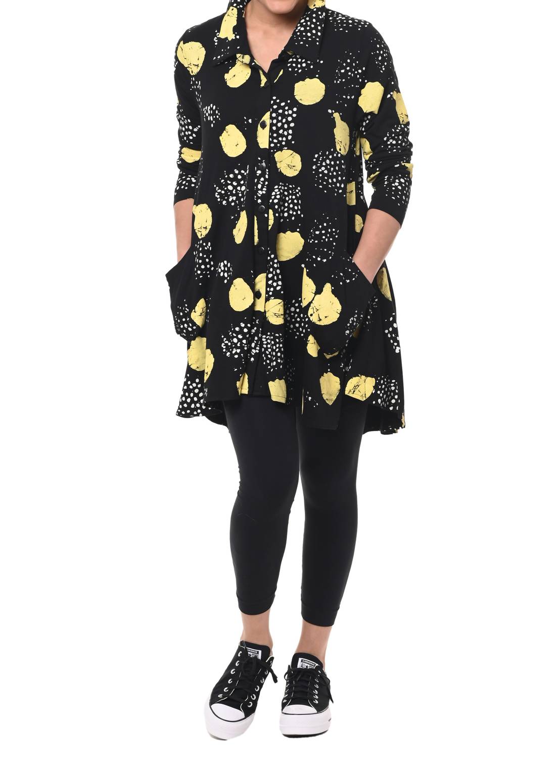 Tulip Clothing - Lauryn Button Down Tunic Shirt - black - button - down - shirts - clothing