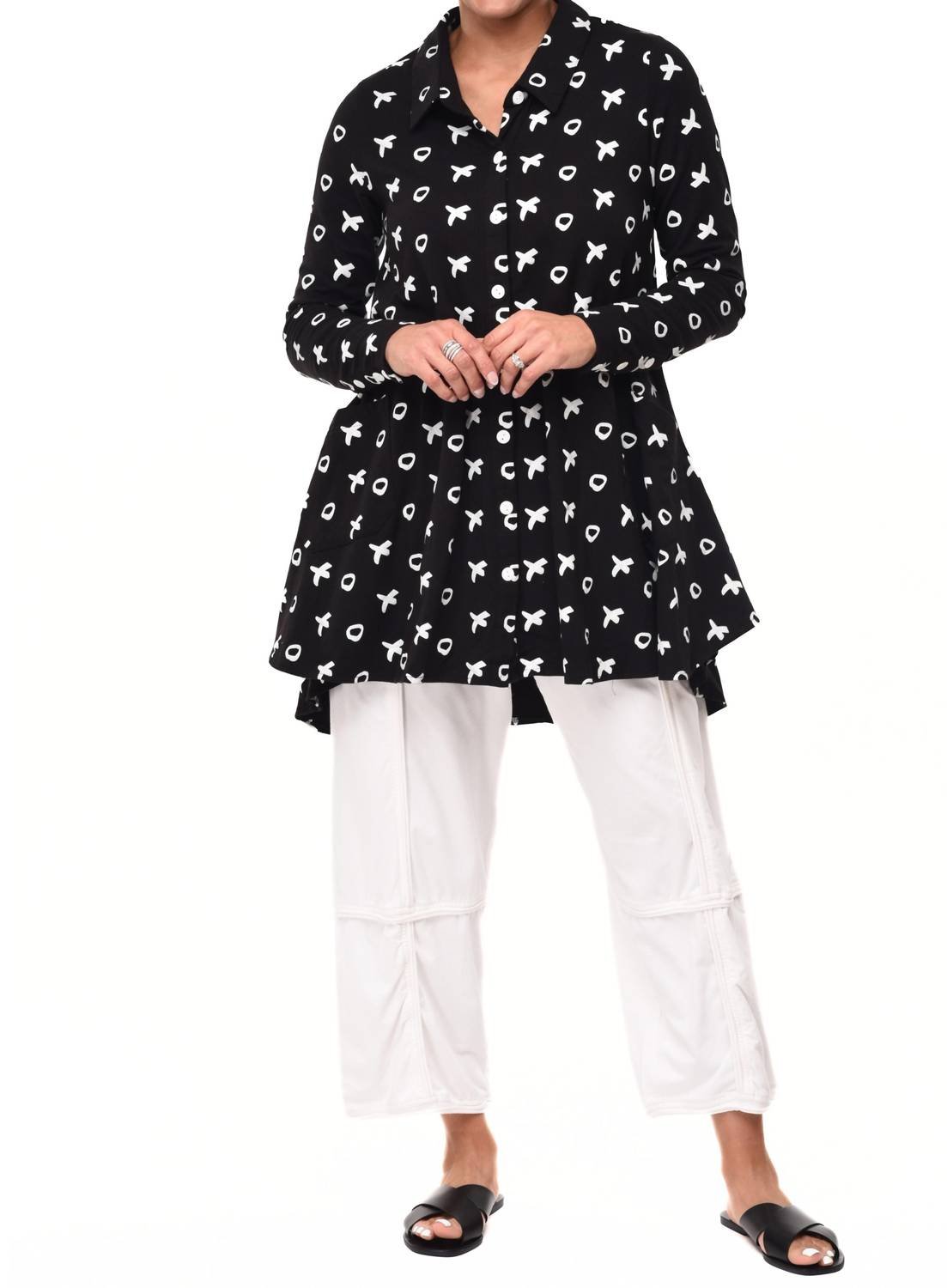 Tulip Clothing - Lauryn Button Down Tunic Shirt - black - button - down - shirts - clothing