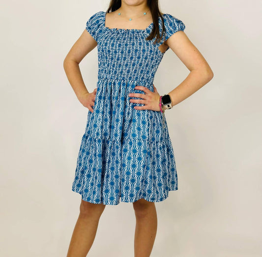 Tweenstyle - Girl's Geo Printed Tiered Dress - blue - casual - clothing