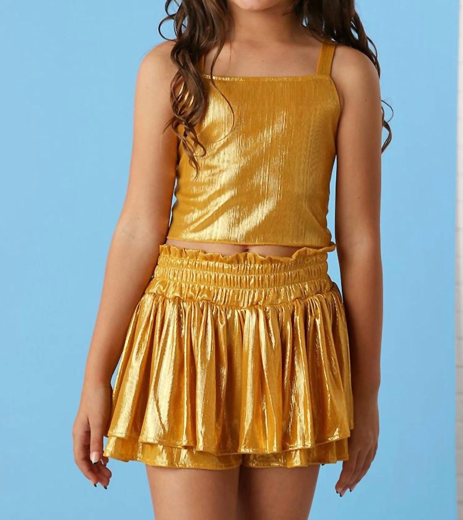 Tweenstyle - Girl's Shimmer Plisse Skort - bottoms - clothing - gold