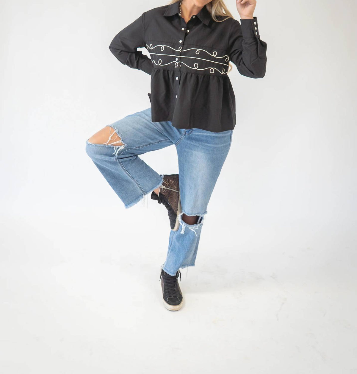 Two - Lacy Pearl Snap Shirt