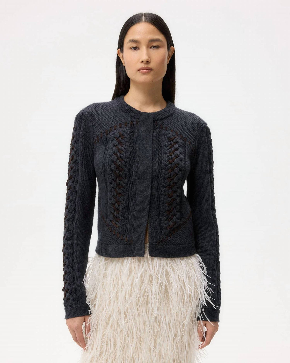 Twp - Suede Cable Sweater Jacket