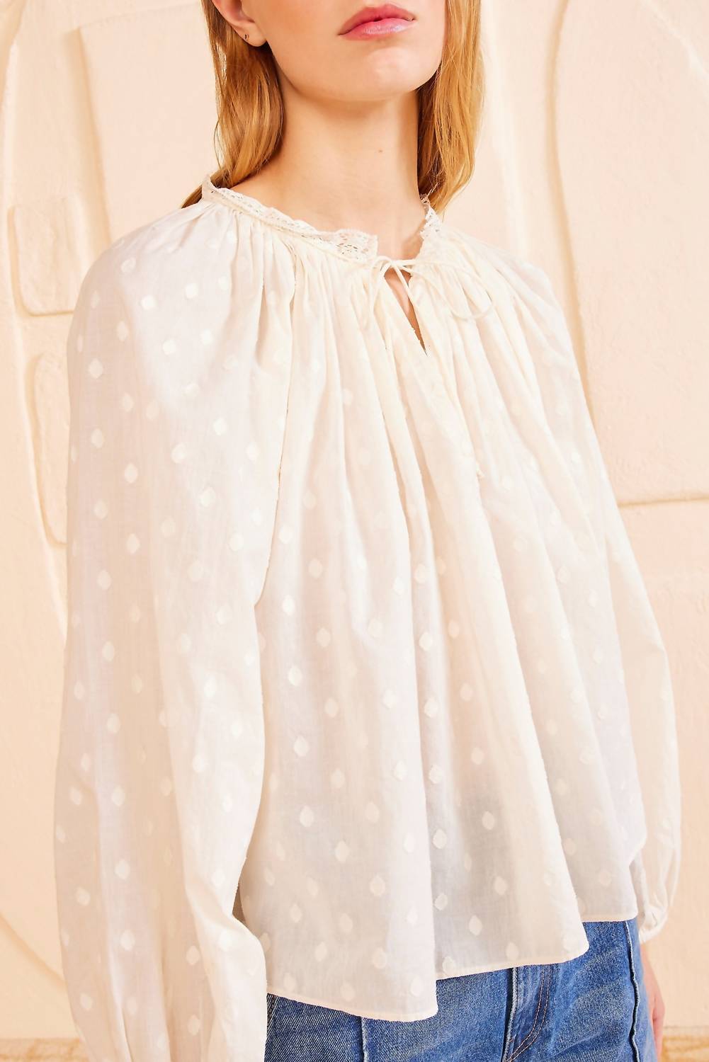Ulla Johnson - Ada Long Sleve V - neck Blouse - beige - blouses - clothing