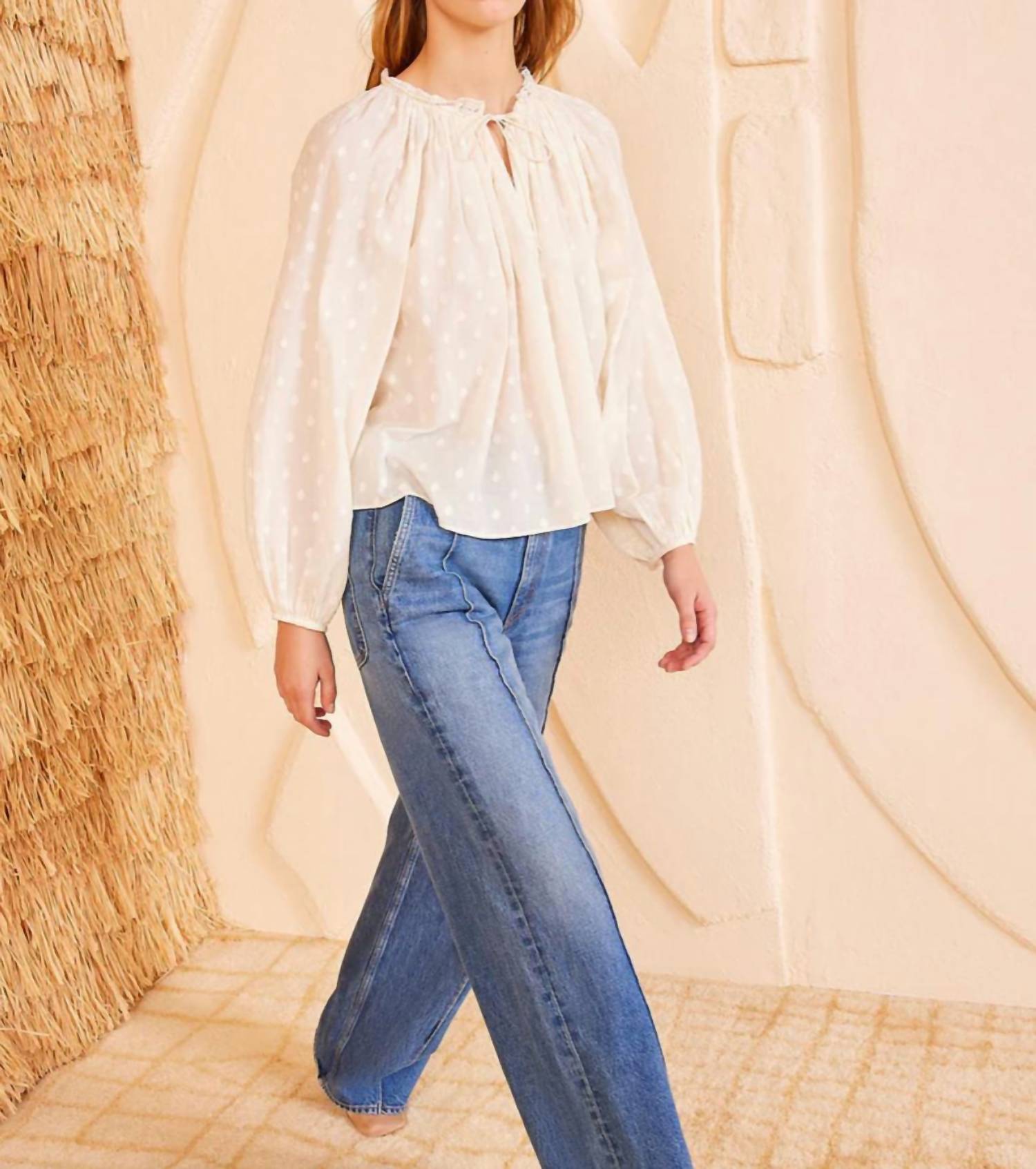 Ulla Johnson - Ada Long Sleve V - neck Blouse - beige - blouses - clothing