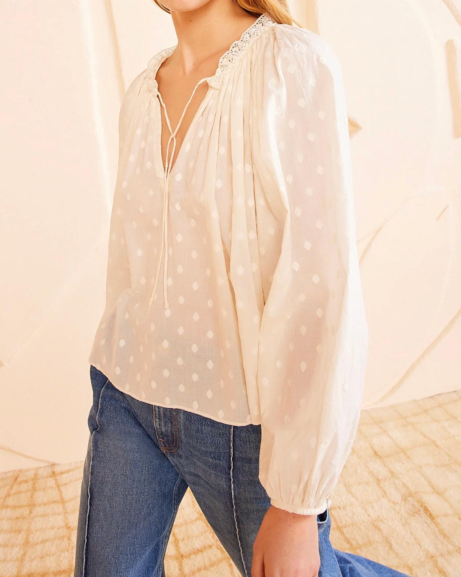 Ulla Johnson - Ada Long Sleve V - neck Blouse - beige - blouses - clothing