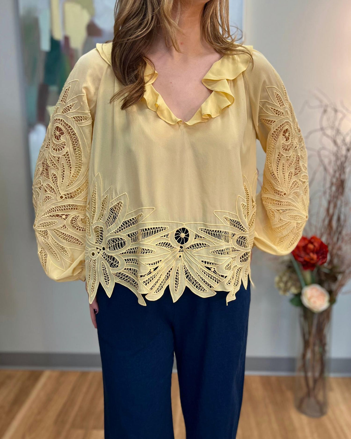 Ulla Johnson - Adonis Long Sleeve Silk Applique Blouse