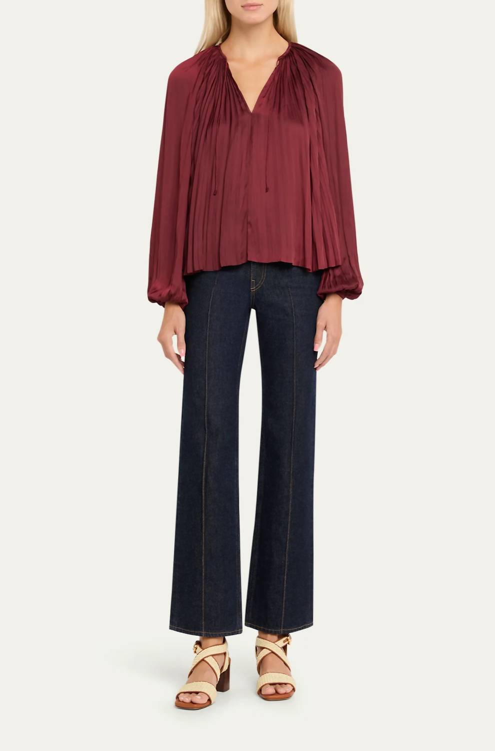 Ulla Johnson - Electra Pleated Satin Peasant Blouse