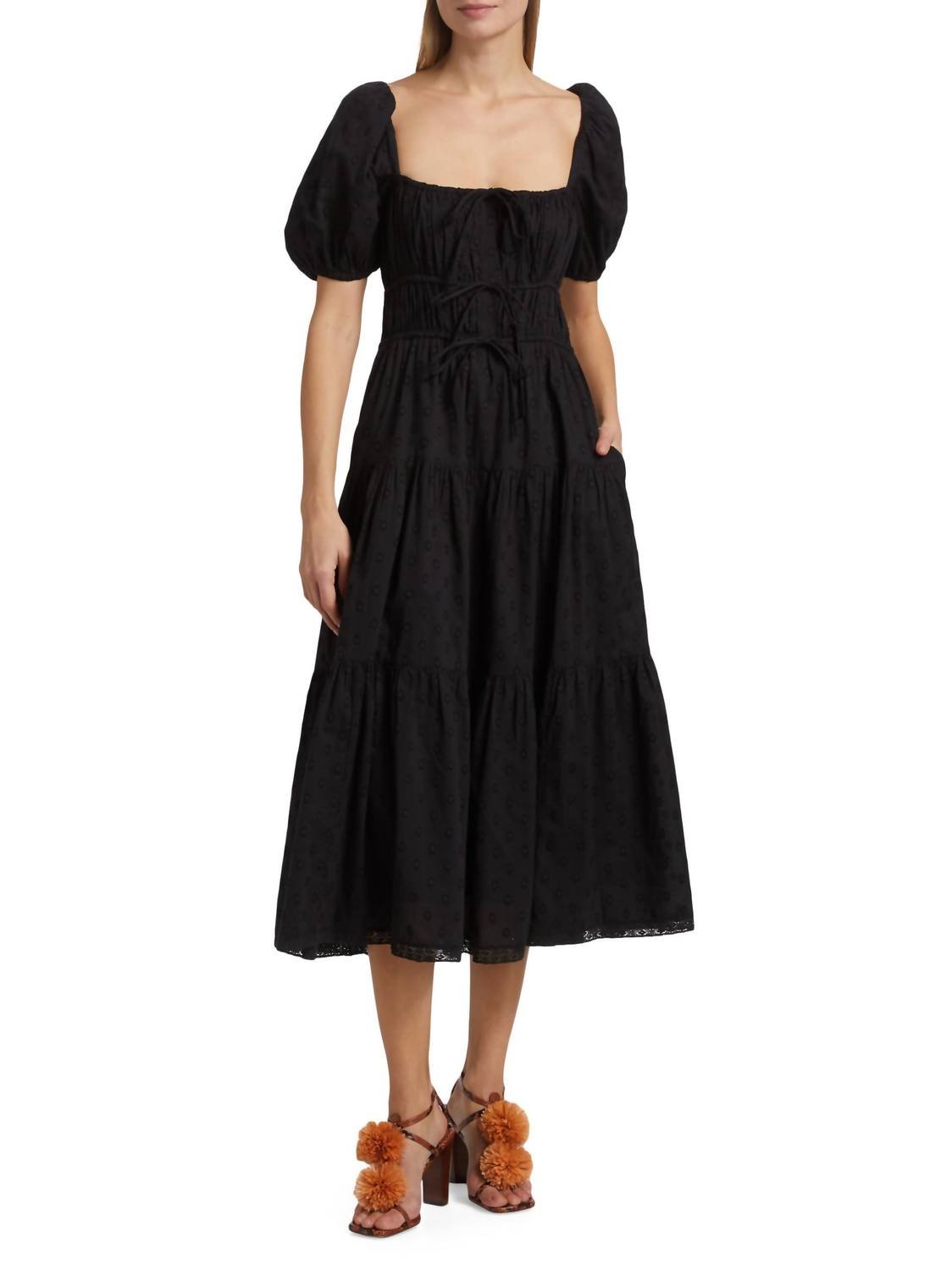 Ulla Johnson - Palma Black Cotton Puff Sleeve Dress - black - clothing - cotton