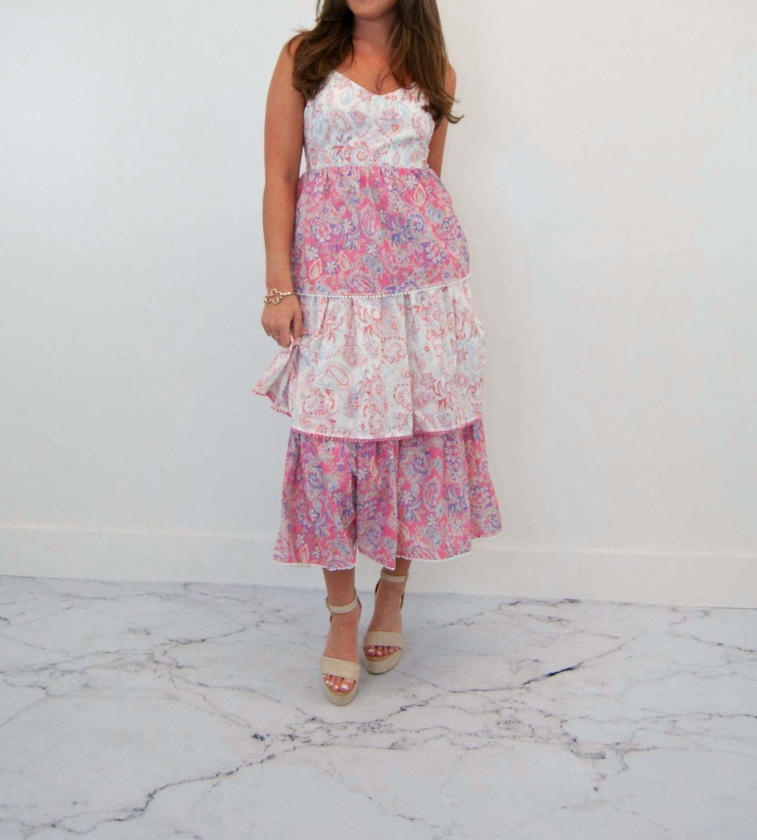Ultramarine - Olivia Vintage Paisley Tiered Midi Dress - clothing - cotton - blend - dresses