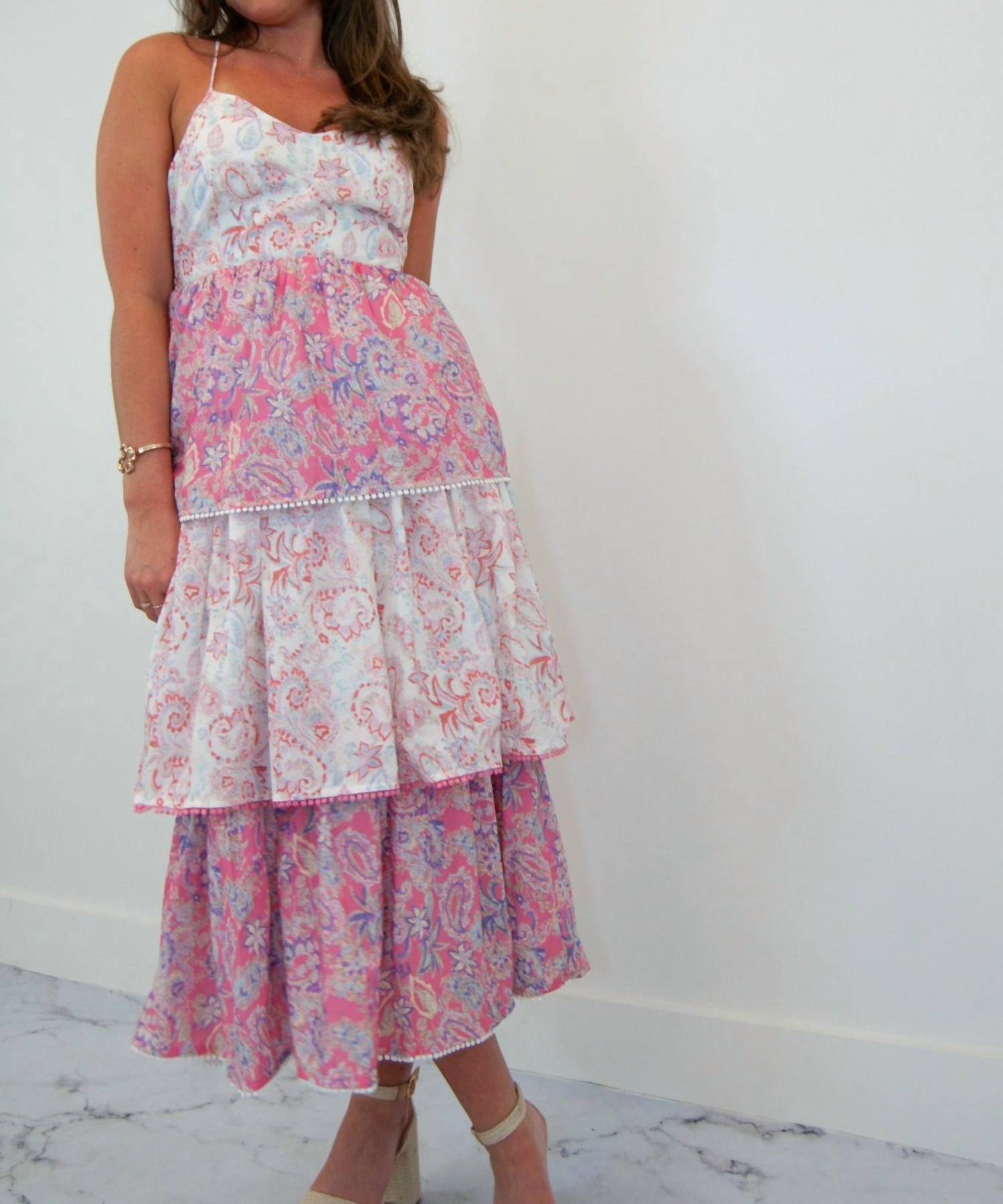 Ultramarine - Olivia Vintage Paisley Tiered Midi Dress - clothing - cotton - blend - dresses