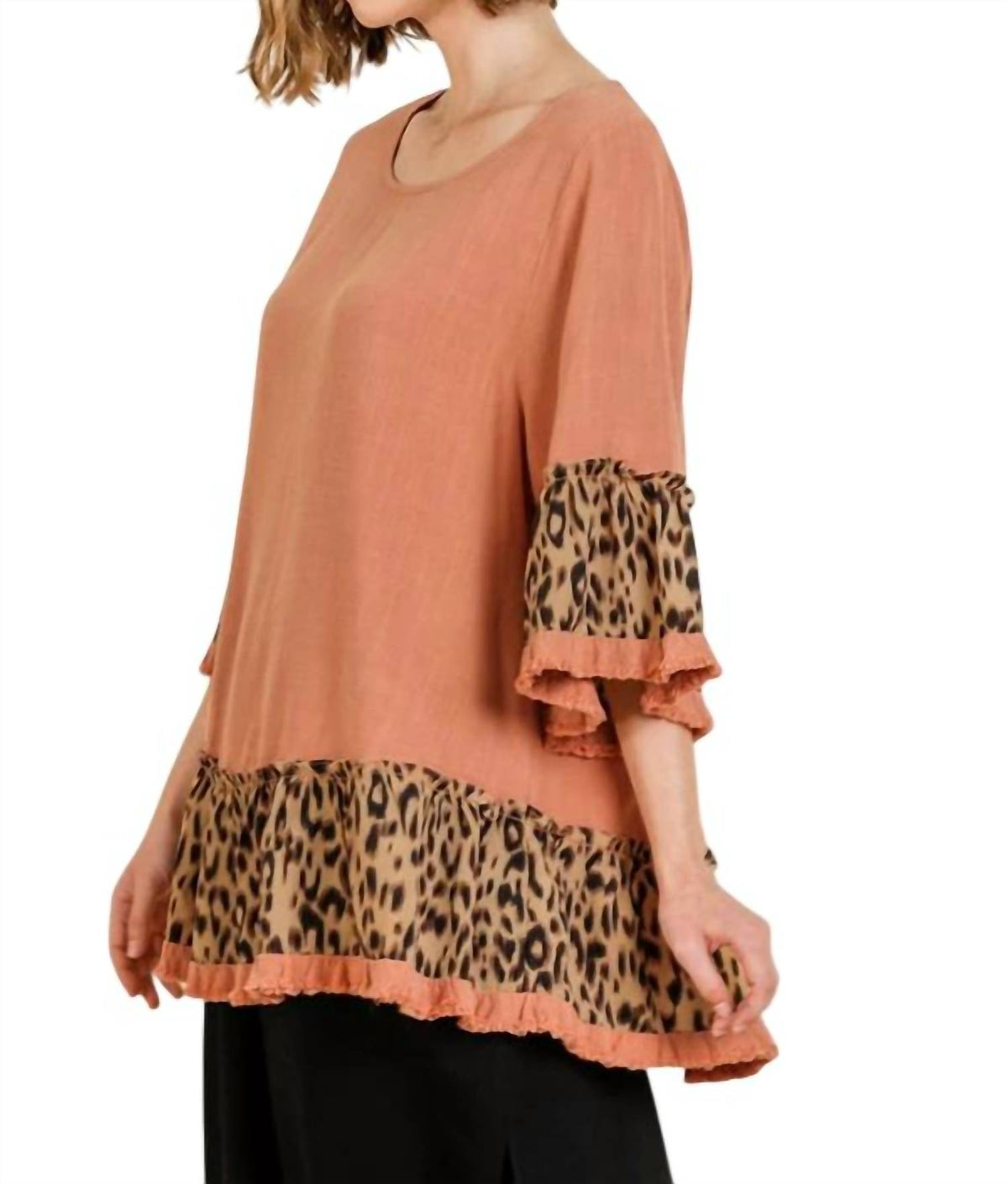 Umgee - Animal Print Ruffle Hem Top