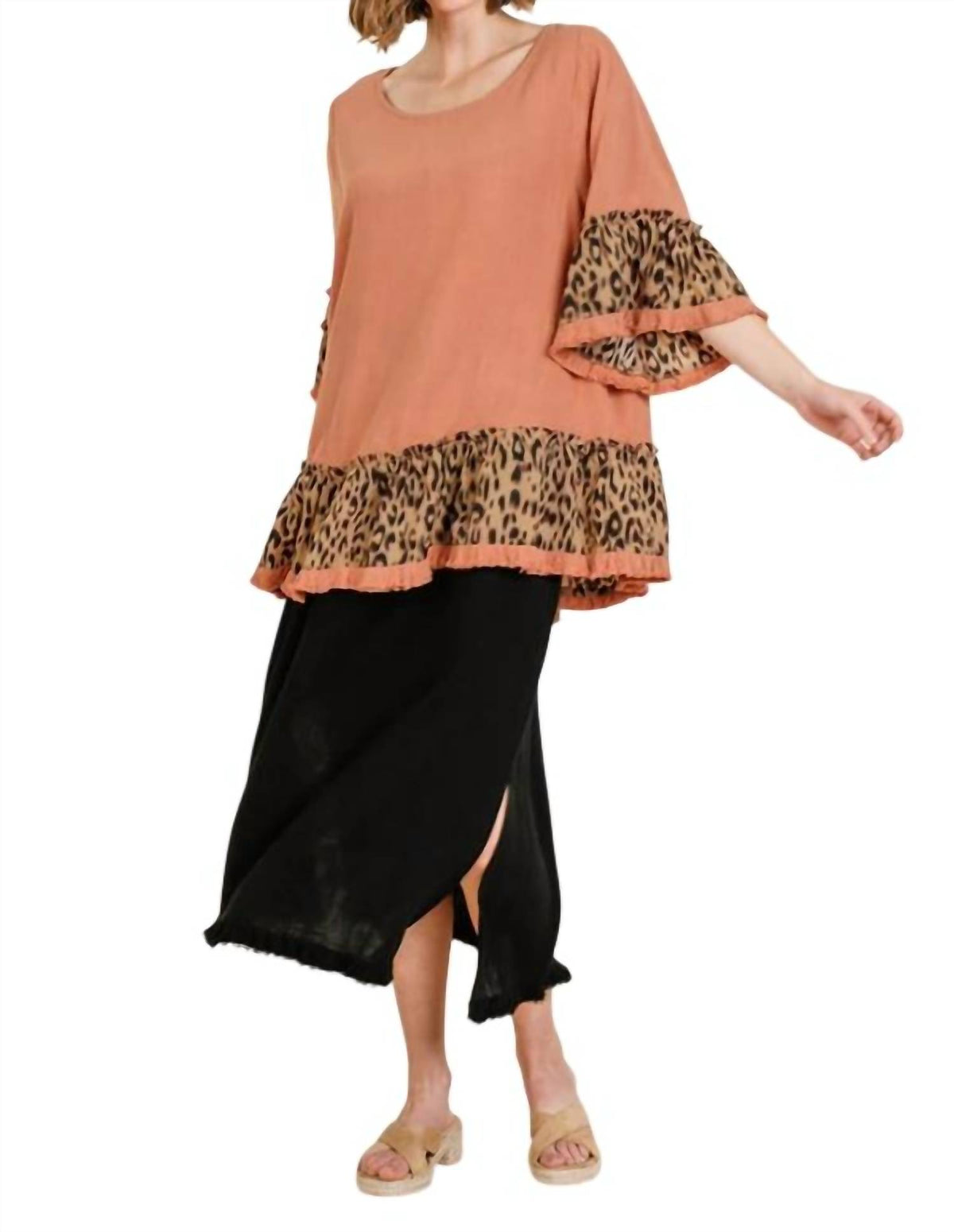 Umgee - Animal Print Ruffle Hem Top