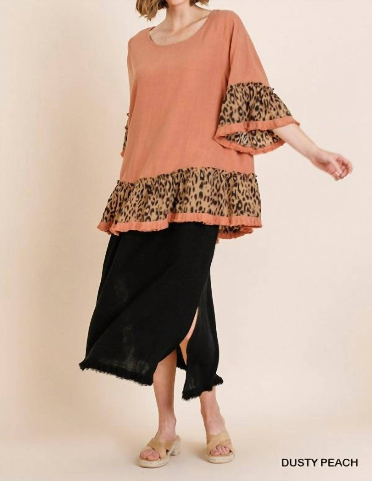 Umgee - Animal Print Ruffle Hem Top