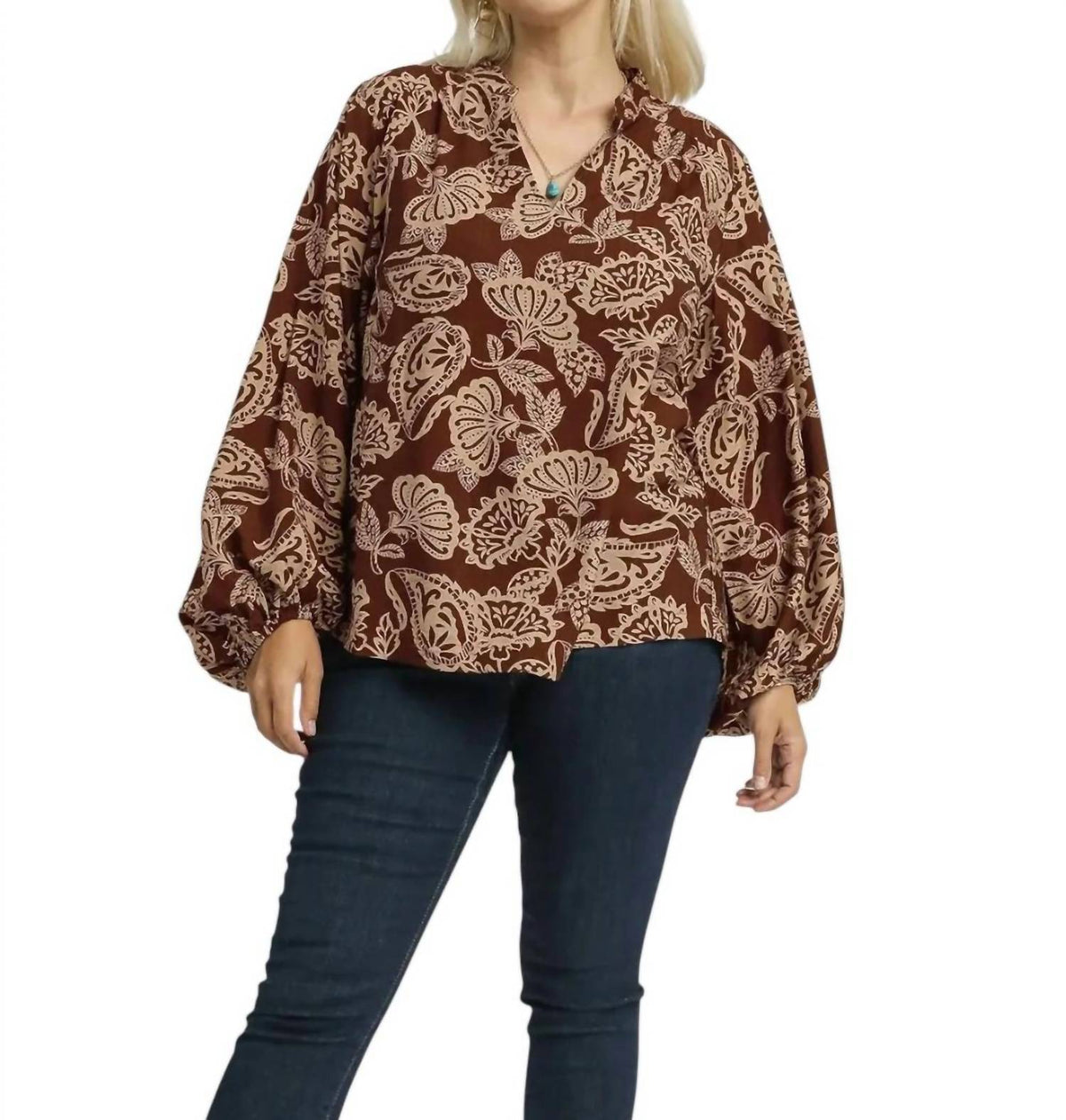 Umgee - Artsy Vibes Two Tone Blouse - Plus