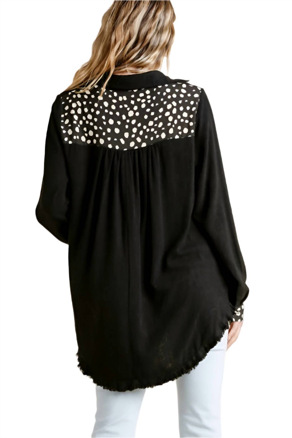Umgee - Button Down Frayed Long Sleeve Shirt