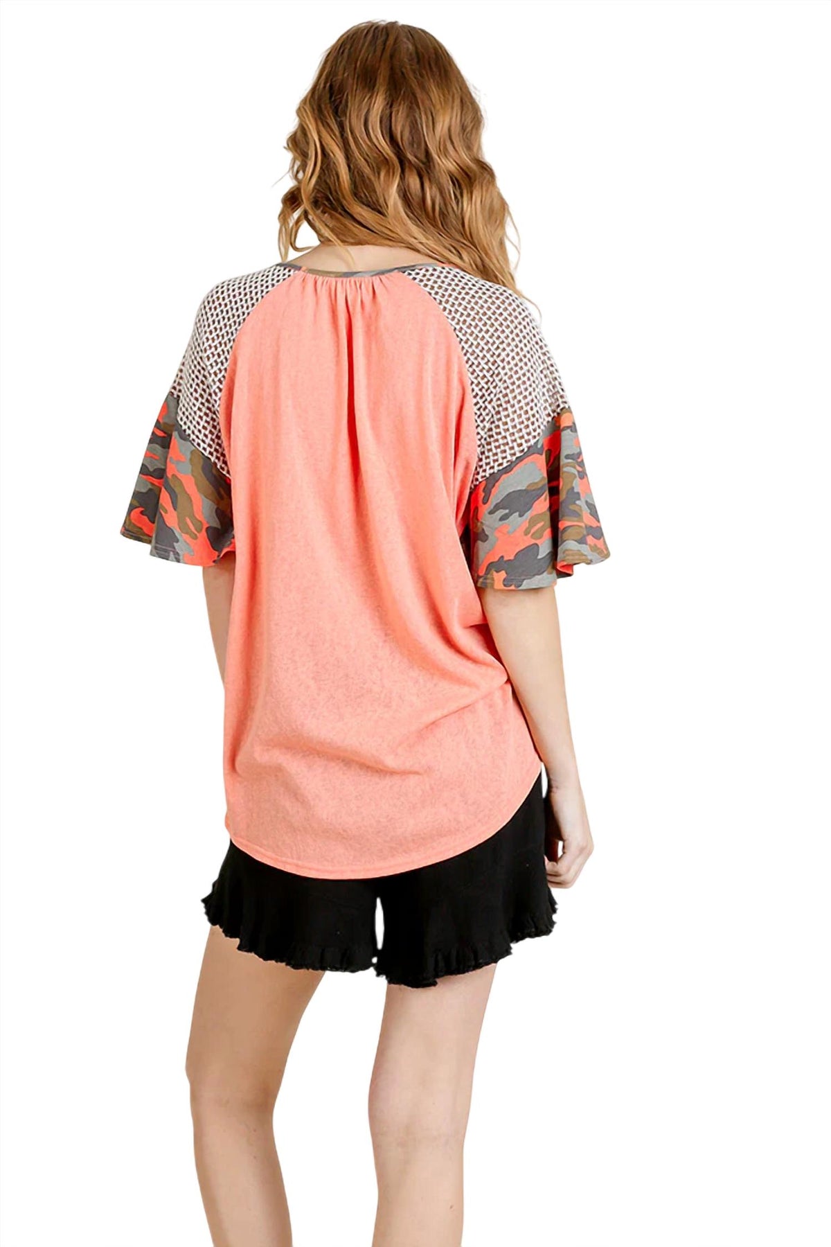 Umgee - Camo Bell Sleeve Top