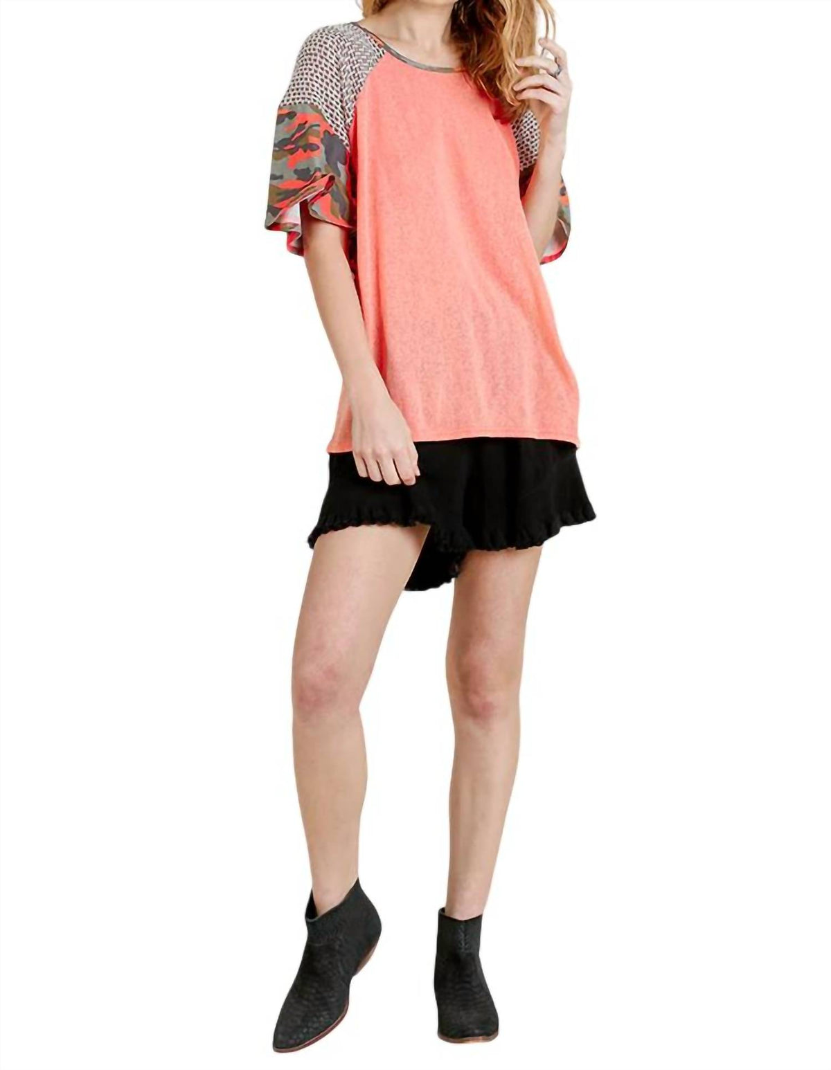 Umgee - Camo Bell Sleeve Top