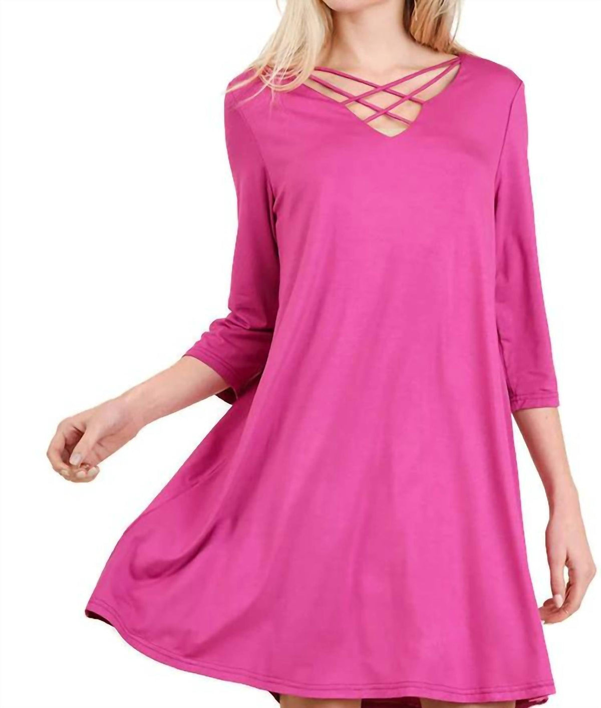 Umgee - Casual Crossed Neck Shift Dress