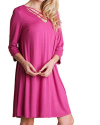 Umgee - Casual Crossed Neck Shift Dress
