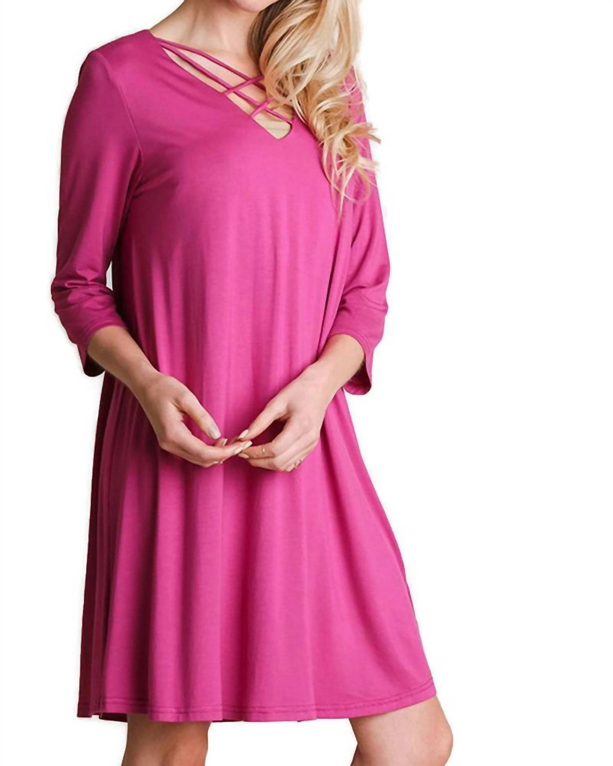 Umgee - Casual Crossed Neck Shift Dress