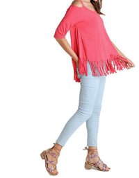 Umgee - Cold Shoulder Fringe Top