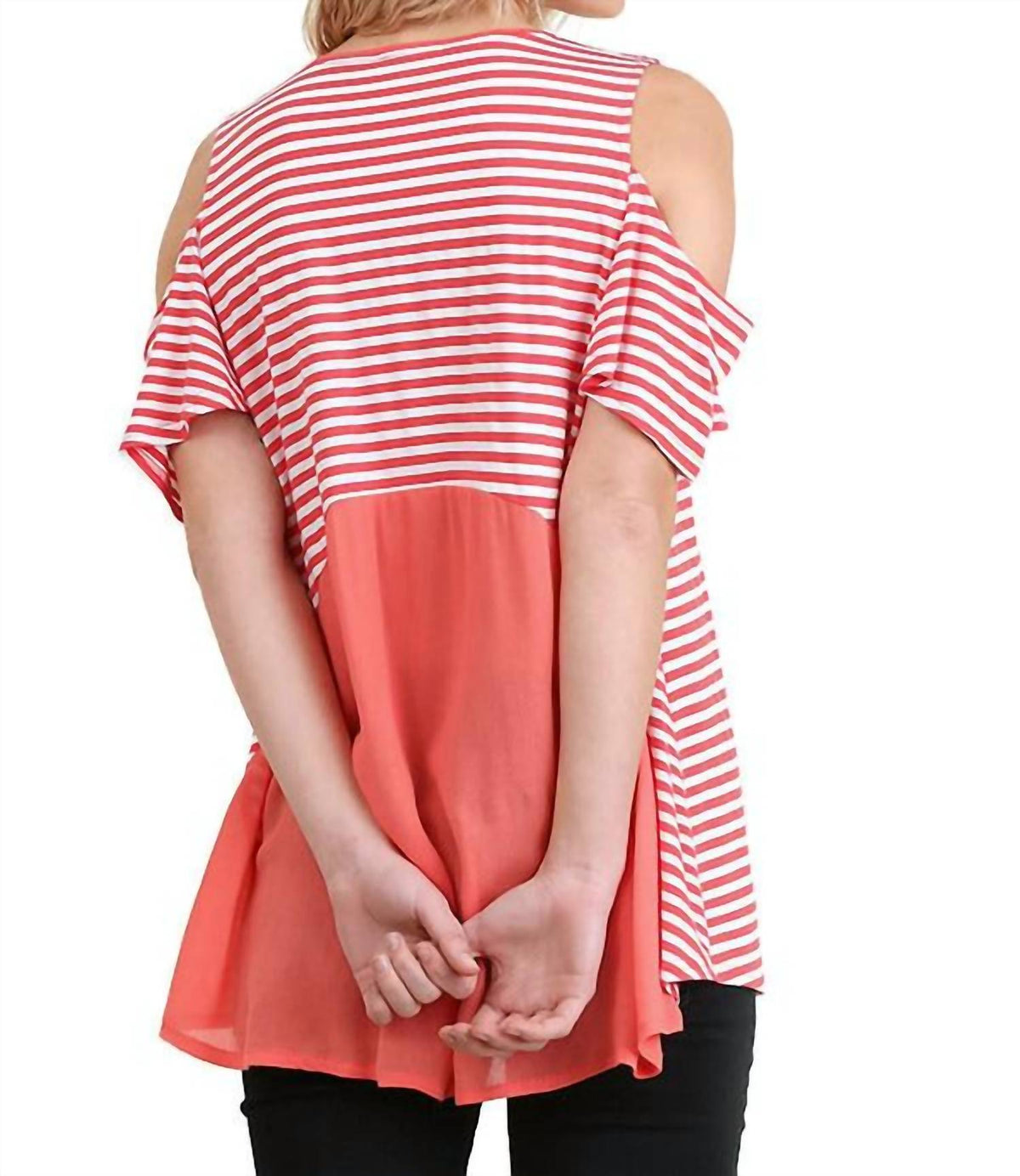Umgee - Cold Shoulder Striped Top