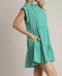 Umgee - Collared Button Down A-line Tiered Mini Dress