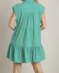 Umgee - Collared Button Down A-line Tiered Mini Dress