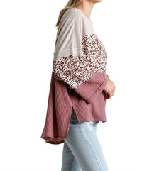 Umgee - Color Block Waffle Knit Top