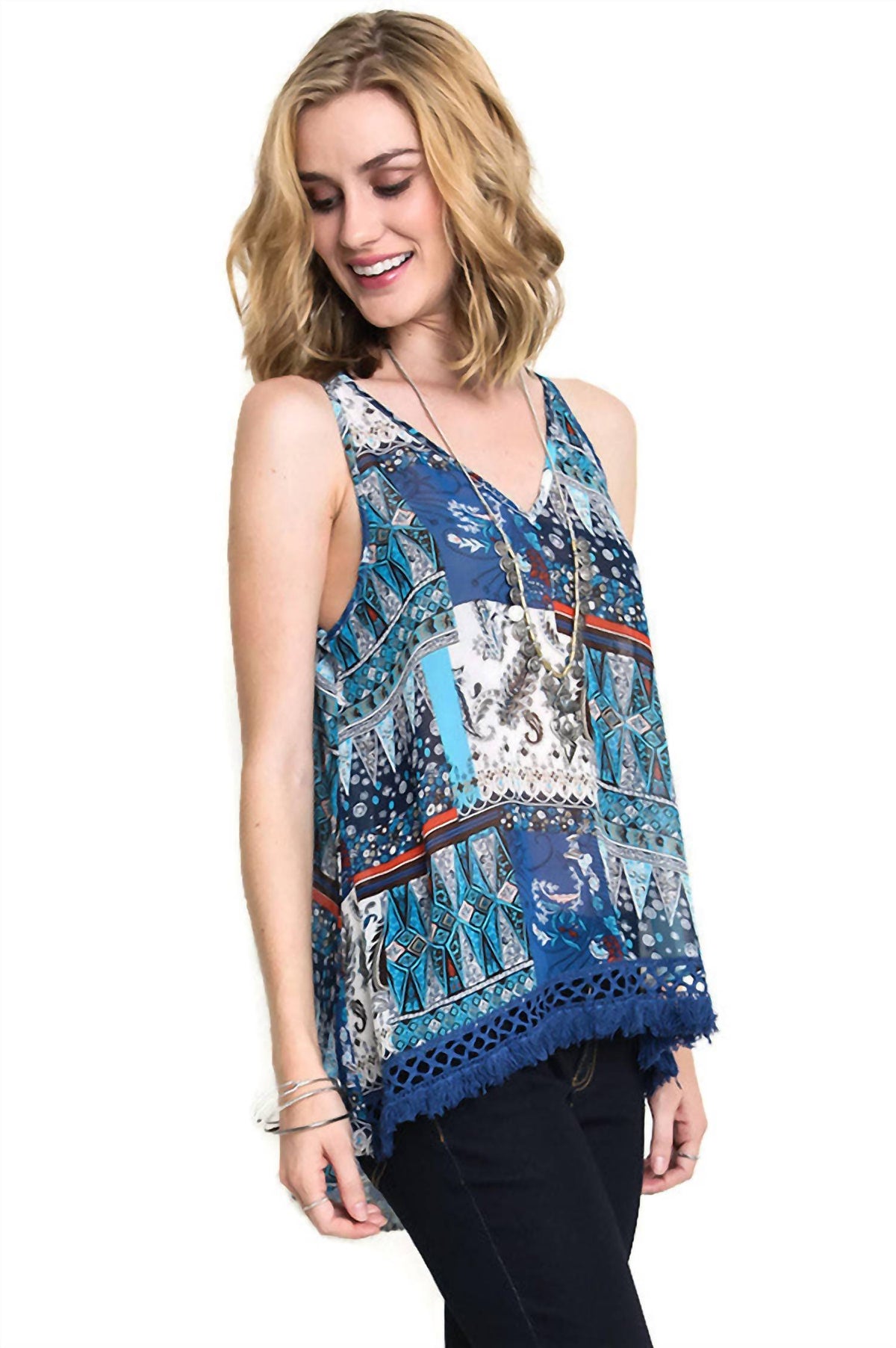 Umgee - Crochet Fringe High Low Tank
