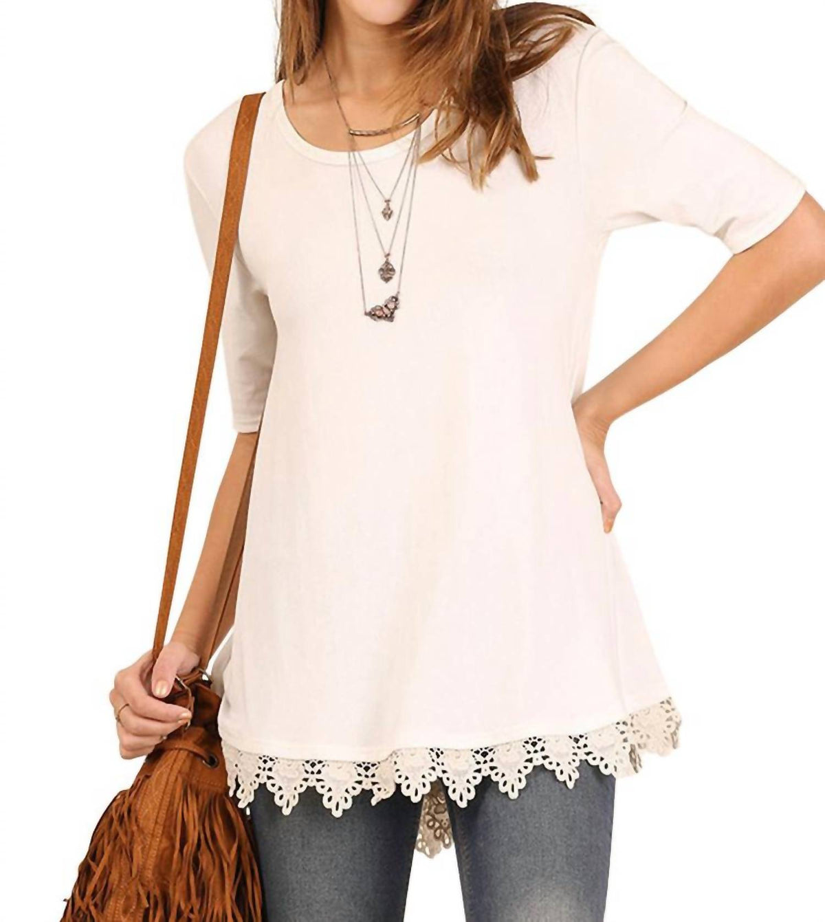 Umgee - Crochet Lace Up Drawstring Tunic
