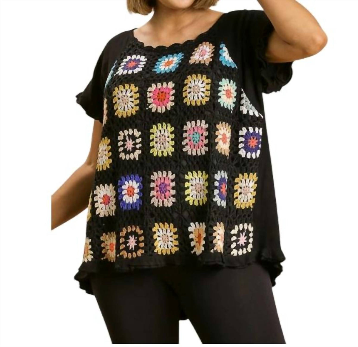 Umgee - Crochet Ruffle Short Sleeves Top (plus)