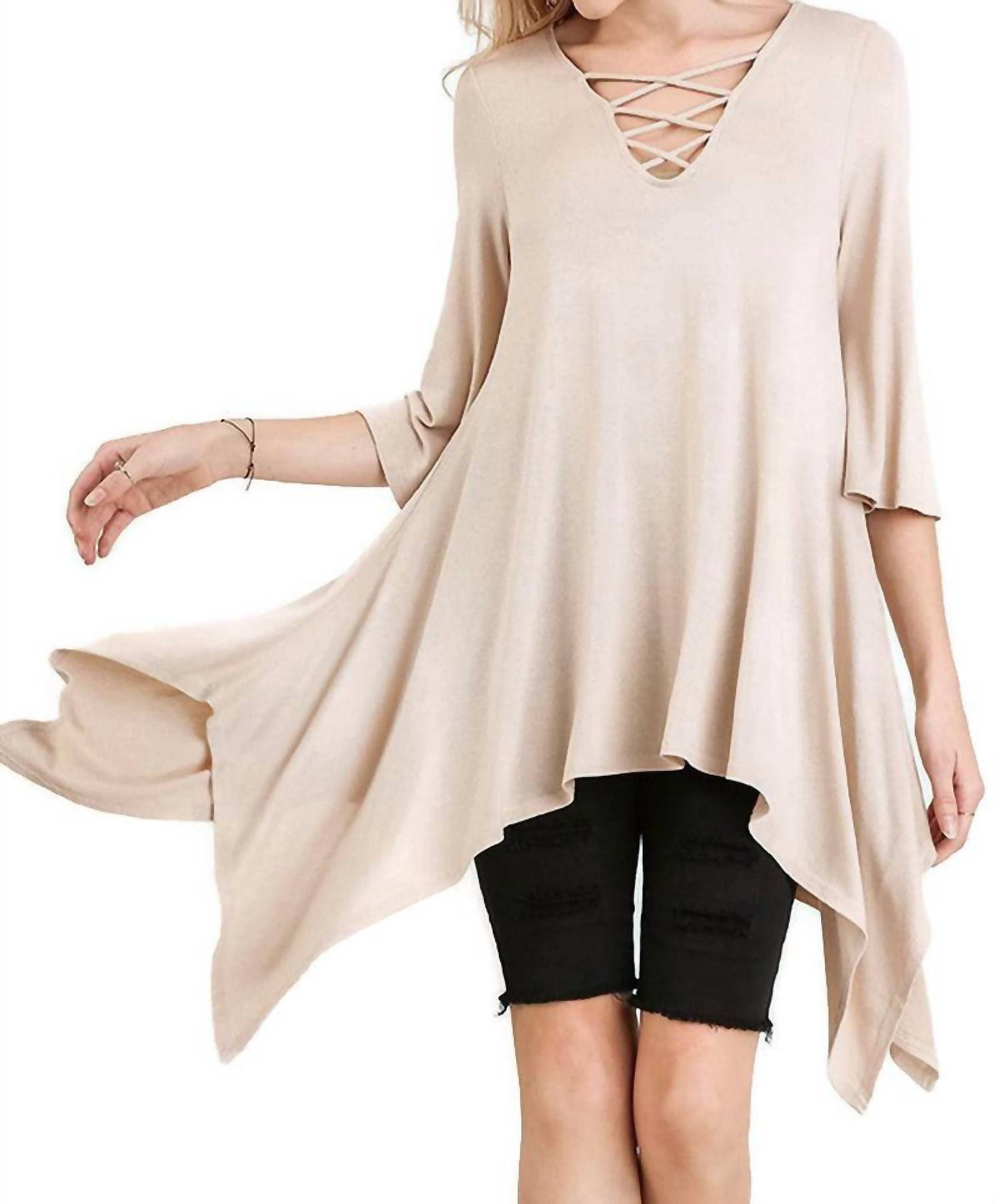 Umgee - Crossed Bell Sleeve Asymmetrical Tunic