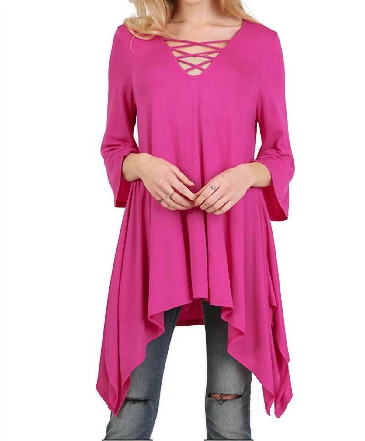 Umgee - Crossed Bell Sleeve Asymmetrical Tunic