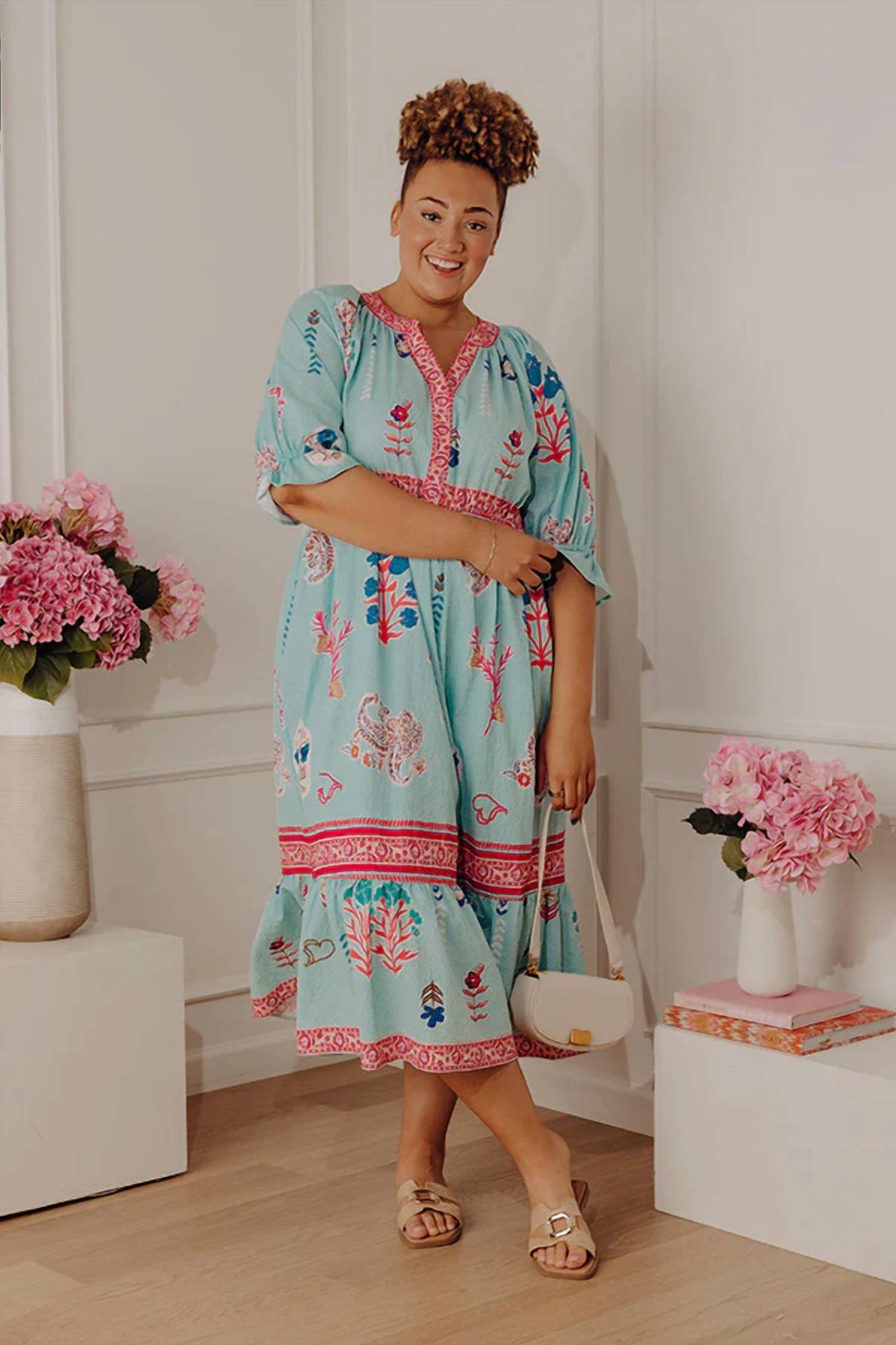 Umgee - Curvy Puffed Sleeve Midi Dress