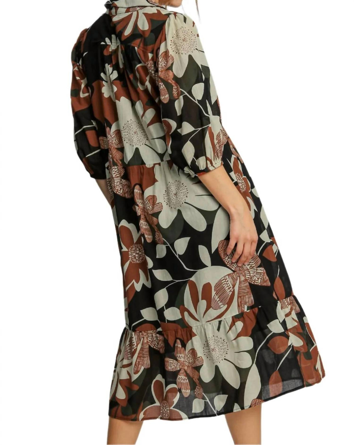 Umgee - Floral Abstract Tiered Midi Dress