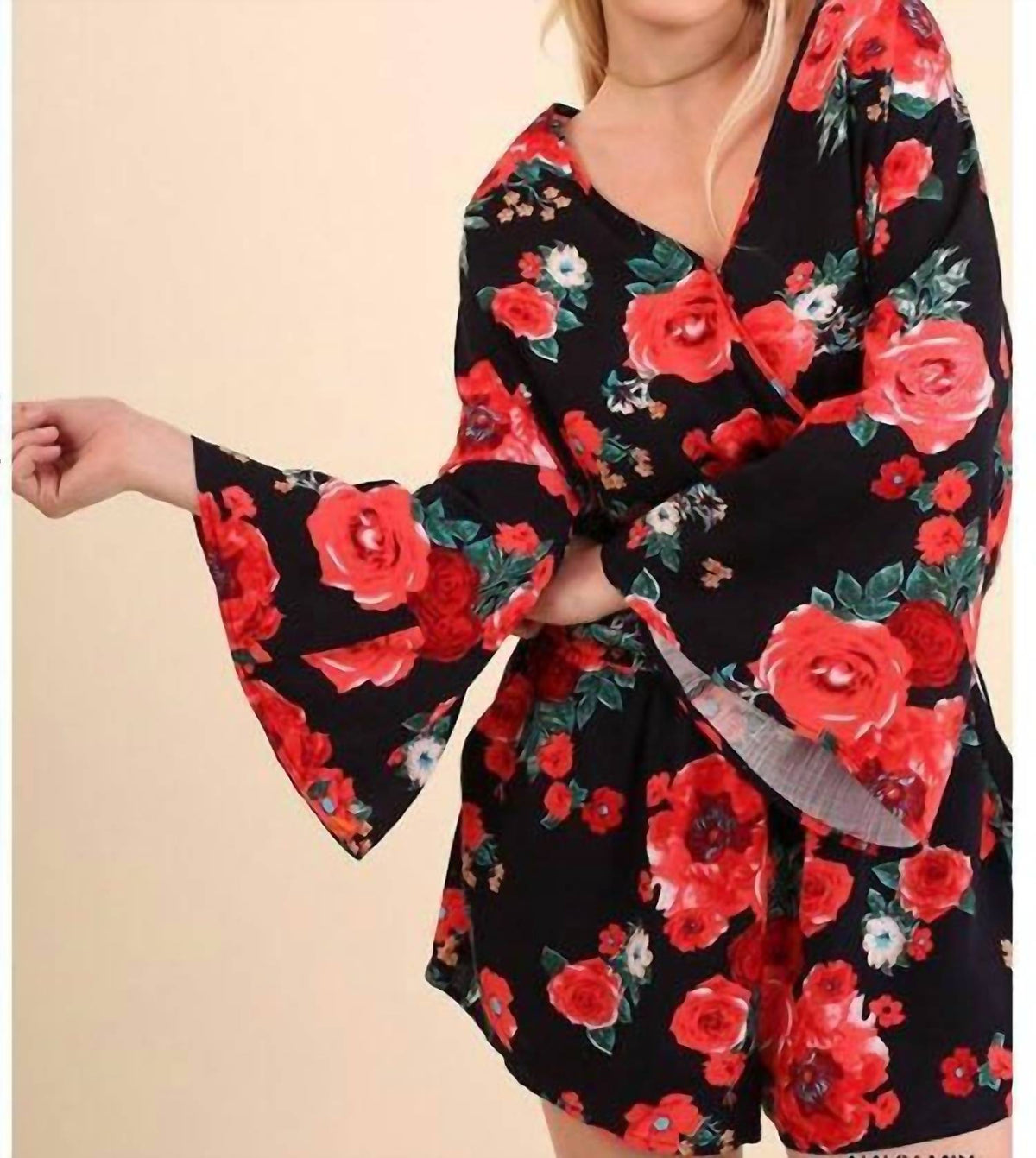 Umgee - Floral Bell Sleeve Romper