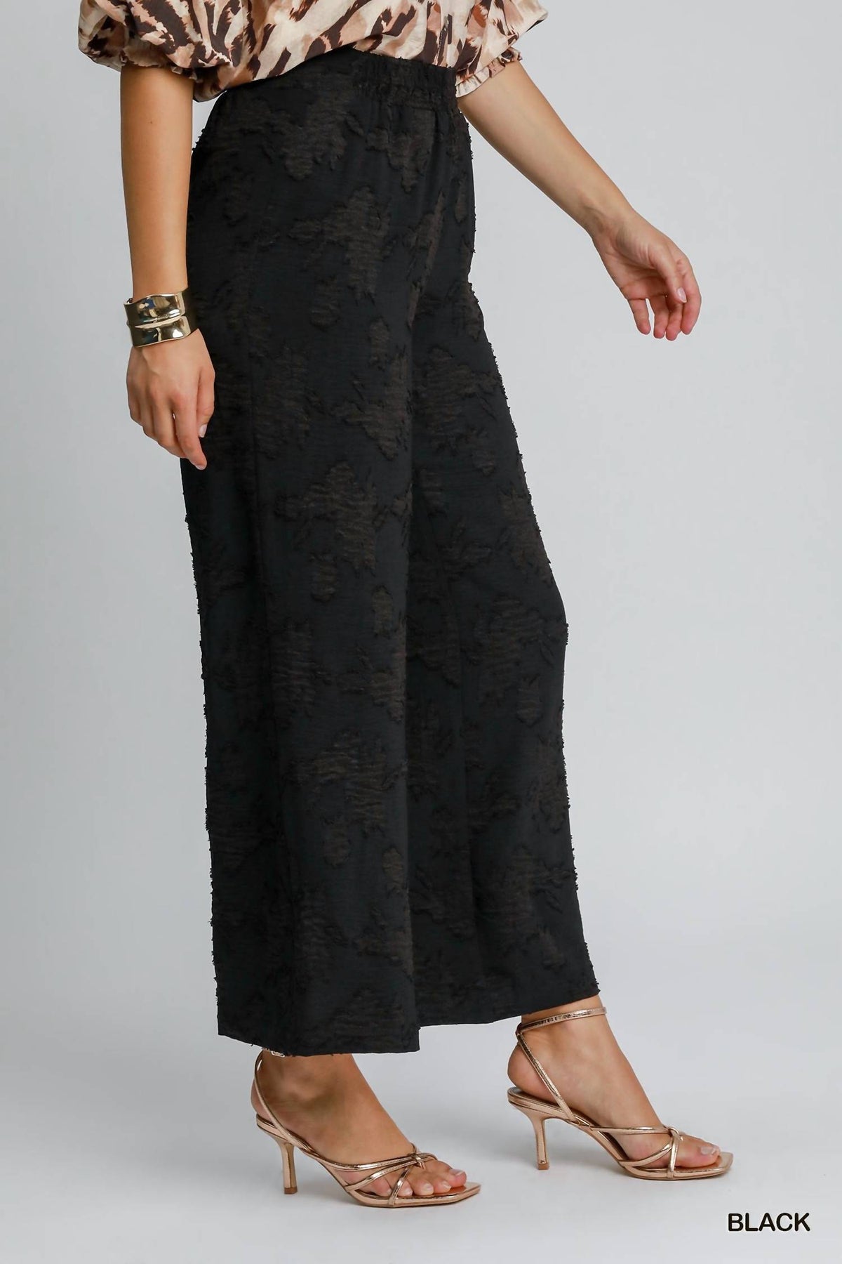 Umgee - Floral Burnout Wide Leg Pants