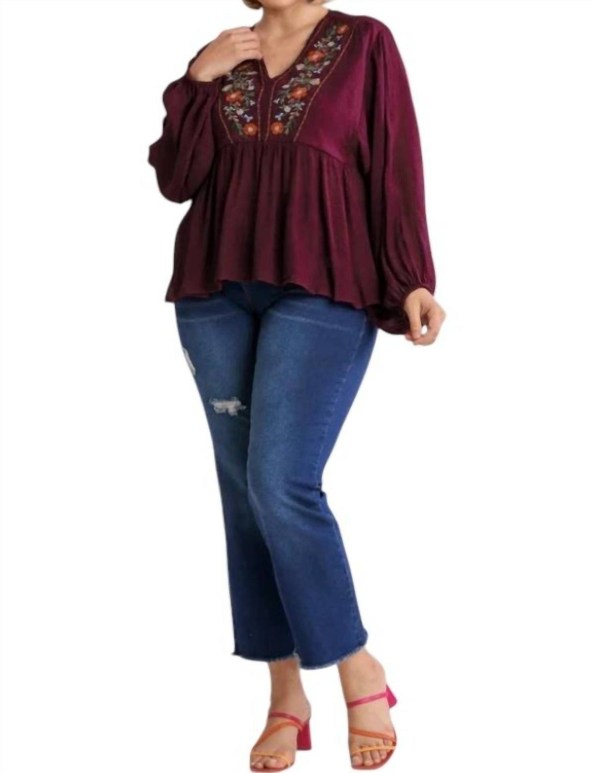 Umgee - Floral Embroidered Top - PLUS
