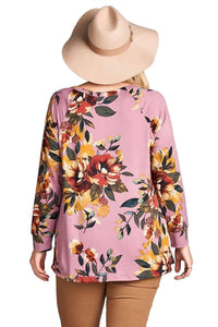 Umgee - Floral Lace Up Top - PLUS